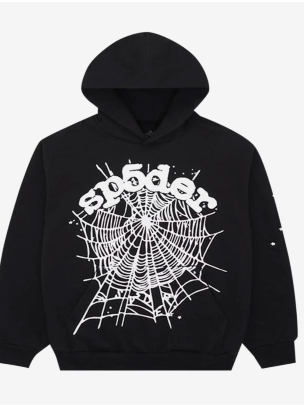 Black Crewneck Hoodie Sweater with White Spider Web Graphic